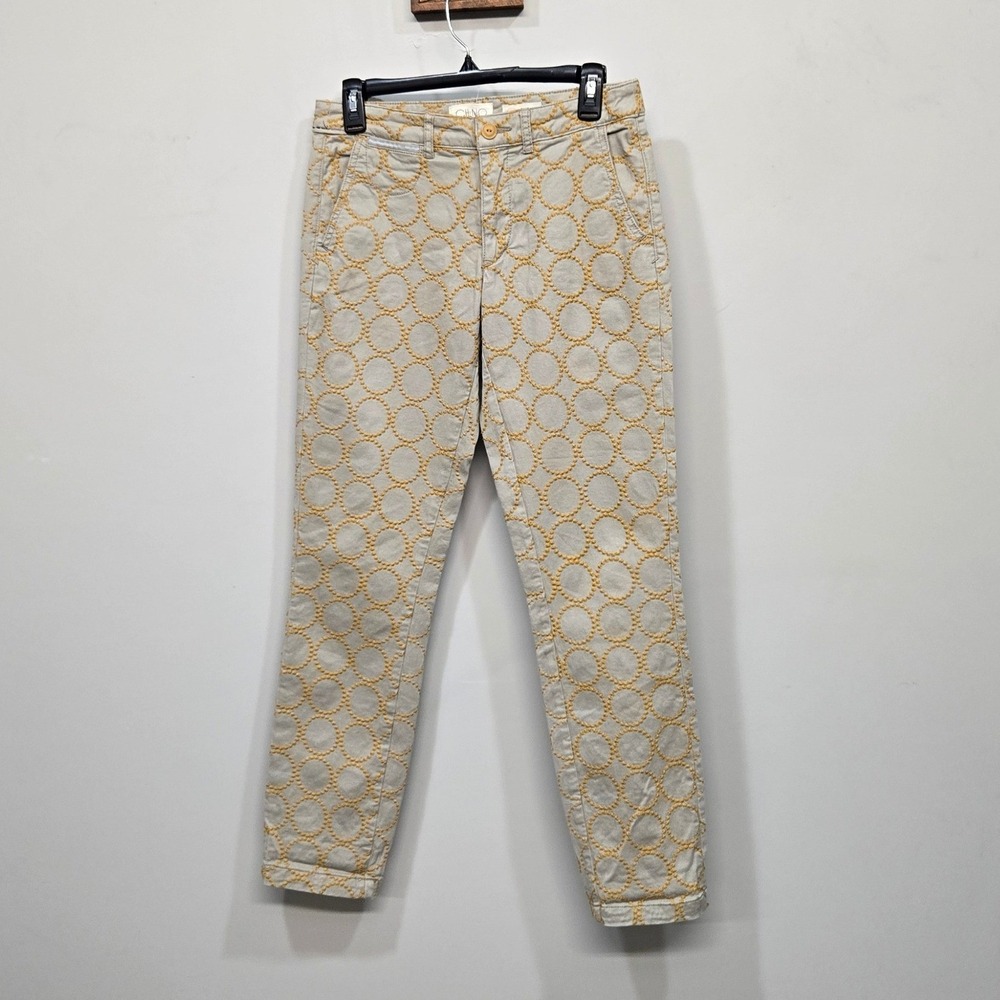 Anthropologie Chino Relaxed Circle Embroidered Pants Womens 27 Geometric Ankle